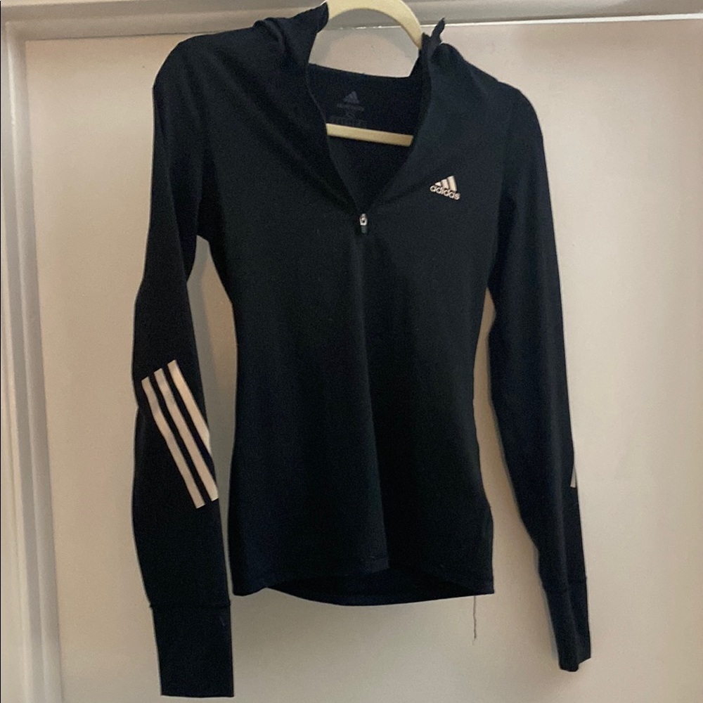 Adidas Women's Black Hoodie with White Stripes